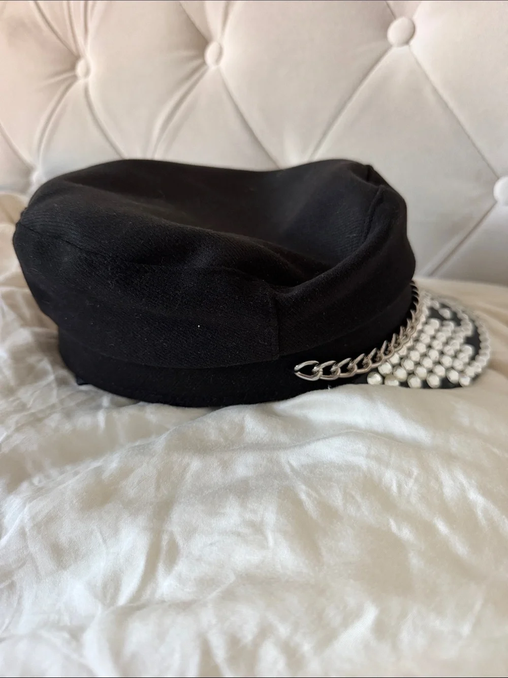 Handmade Black Embellished Rhinestone Sailor Cap - Women's Fashion Accessory
